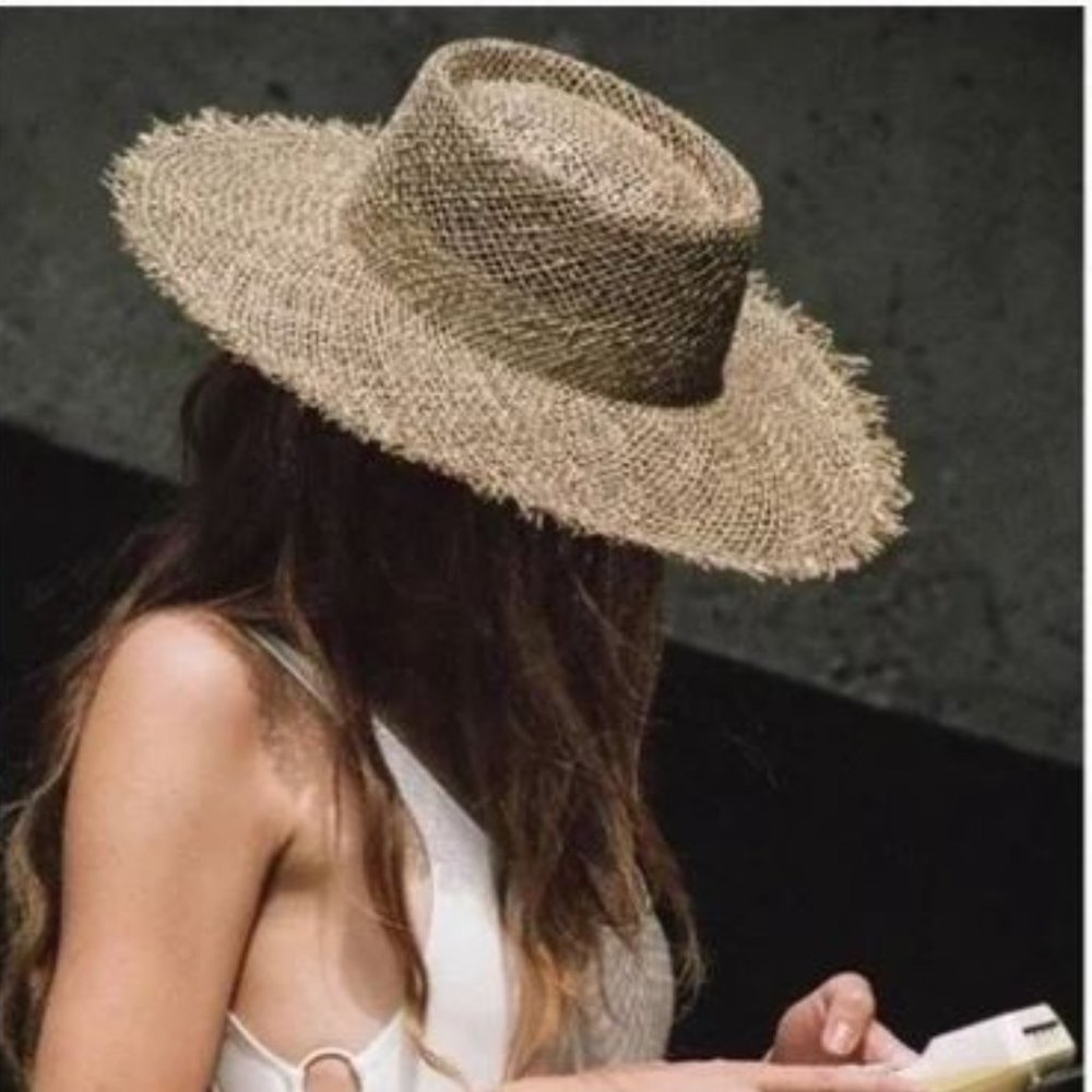 NWT LACK OF COLOR Sunnydip frayed straw boater hat
